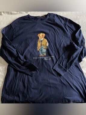 Polo by Ralph Lauren Mens Big & Tall Navy Long Sleeve Tee with preppy polo Bear